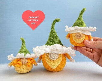 Daisy Gnomes Crochet Pattern, Flower ornament gnome, Flower keychain crochet, Spring garden Flower PDF tutorial, Garden gnomes