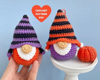 Halloween Crochet Gnomes Pattern, Halloween pumpkin ornaments, Halloween Crochet keychain pattern, Halloween garland pdf