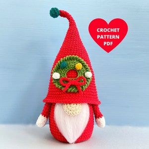 Christmas Wreath Gnome crochet pattern, Funny Christmas ornament, Gnomes tutorial pdf, Holiday gnomes