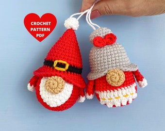 Crochet Pattern Christmas Gnomes, Santa and Mrs. Santa pdf, Christmas Tree ornaments