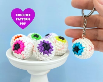 Crochet Halloween Keychain Pattern, Halloween Bloody Eye ornaments, Halloween garland pdf, funny Halloween gift