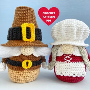 Thanksgiving Day Gnomes Crochet Pattern, Mr and Mrs Pilgrim pdf pattern, Pilgrim wife, Fall gnome, Holiday gnome, love couple