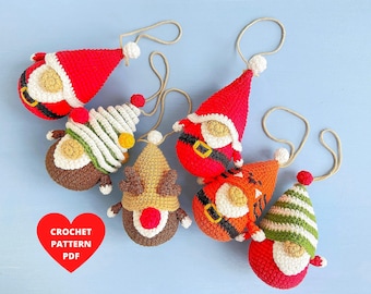 Christmas Ornaments tiny gnomes pattern, Christmas crochet garland, Holiday tiny gnomes ornaments, Tree gnome, Deer gnome, Santa gnome