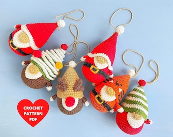 Christmas Ornaments tiny gnomes pattern, Christmas crochet garland, Holiday tiny gnomes ornaments, Tree gnome, Deer gnome, Santa gnome