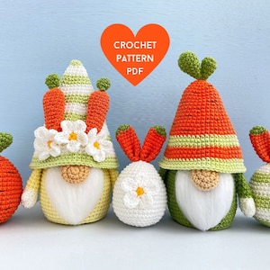 Crochet Pattern Easter Gnomes Carrot and Bunny, Easter basket, Spring gnome pdf, Easter eggs