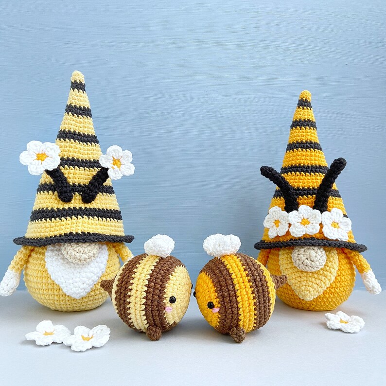 Crochet Pattern Bee Gnomes and Little Bee, Spring Garden Gnome PDF ...