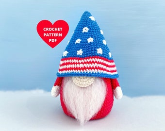 Patriotic Gnome Crochet Pattern, Holiday gnome, Summer gnome, star decor for Forth of July, Independence day