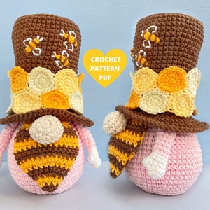 Honeycomb Gnome Crochet Pattern, Honey bee amigurumi pattern pdf, Spring garden gnome