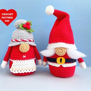 Crochet Pattern Christmas Gnomes, Santa and Mrs. Santa Claus pdf, Christmas ornaments, Holiday gnomes, Amigurumi gnome