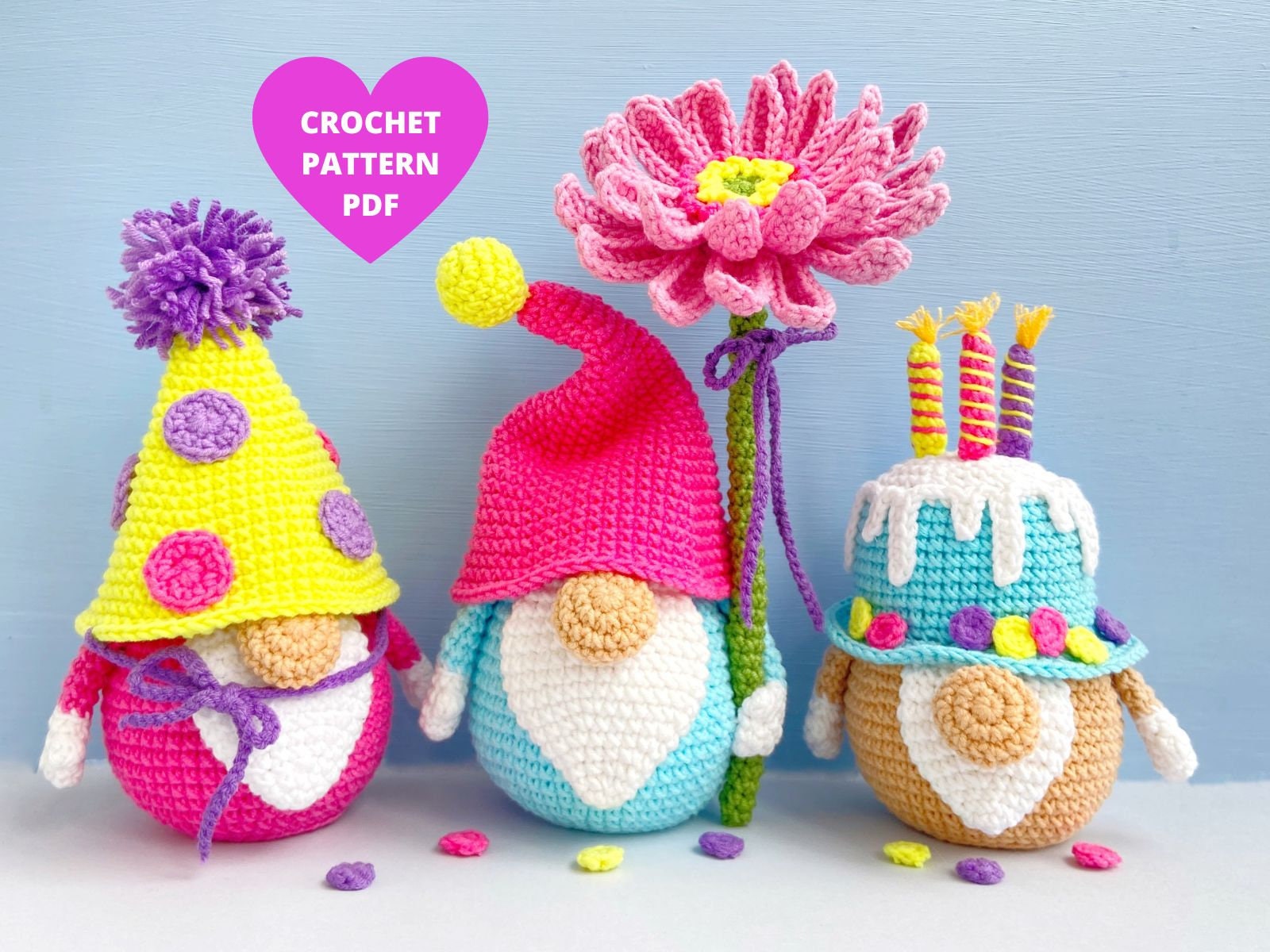 36 Crochet Birthday Gifts with Angels, Gnomes, Bouquets, and Keychains 14 Birthday Party Gnome Patterns