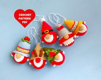 Christmas Gnomes Crochet Pattern, Christmas Santa Bell Deer Shamrock pdf, Christmas Tree ornaments, Christmas garland