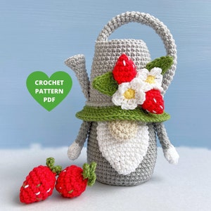 Crochet Pattern Watering can Gnome, garden gnome PDF tutorial, spring amigurumi pattern, holiday gnomes