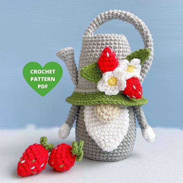 Crochet Pattern Arrosoir Gnome, tutoriel PDF nain de jardin, motif amigurumi de printemps, gnomes de vacances