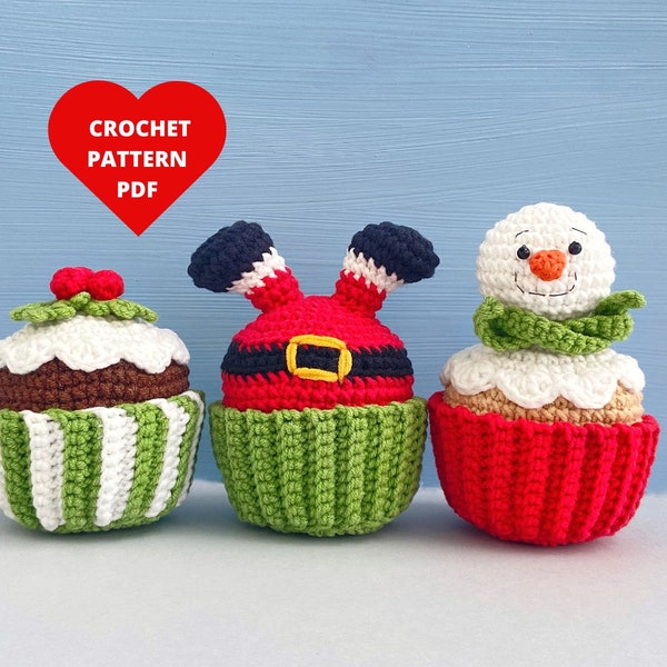 Crochet Pattern Christmas Cupcake,  Snowman, Santa, Shamrock Winter decor, Christmas amigurumi, Holiday home decoration