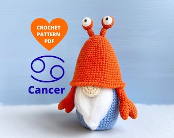 Cancer Zodiac Gnome Crochet Pattern, PDF pattern Zodiac sign, Birthday diy gifts box