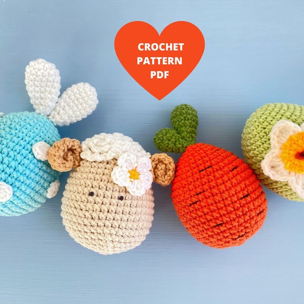 Crochet Easter Eggs Pattern, Lamb, Bunny, Carrot and Daffodil ornament pdf, Spring Garden PDF tutorial, Easter basket