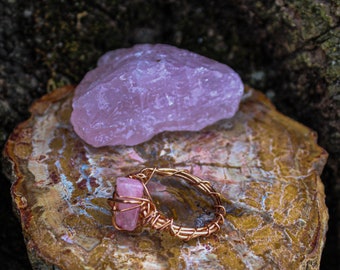 Copper Wire Crystal Rings, Rose Quartz Ring, Gemstone Jewelry