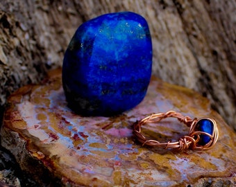 Kupferdraht Kristall Ringe, Lapis Lazuli Ring, Edelsteinschmuck