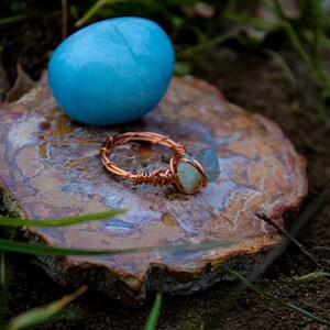 Copper Wire Crystal Rings, Aquamarine Ring, Gemstone Jewelry
