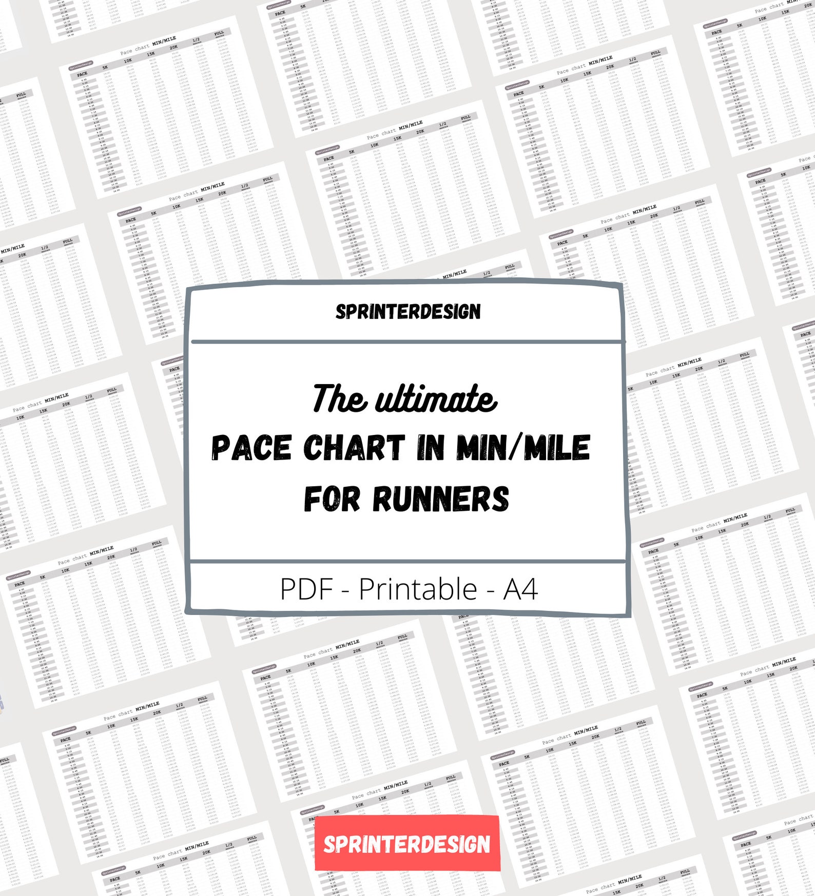 Printable Pace Chart For Runners In Min Mile Etsy