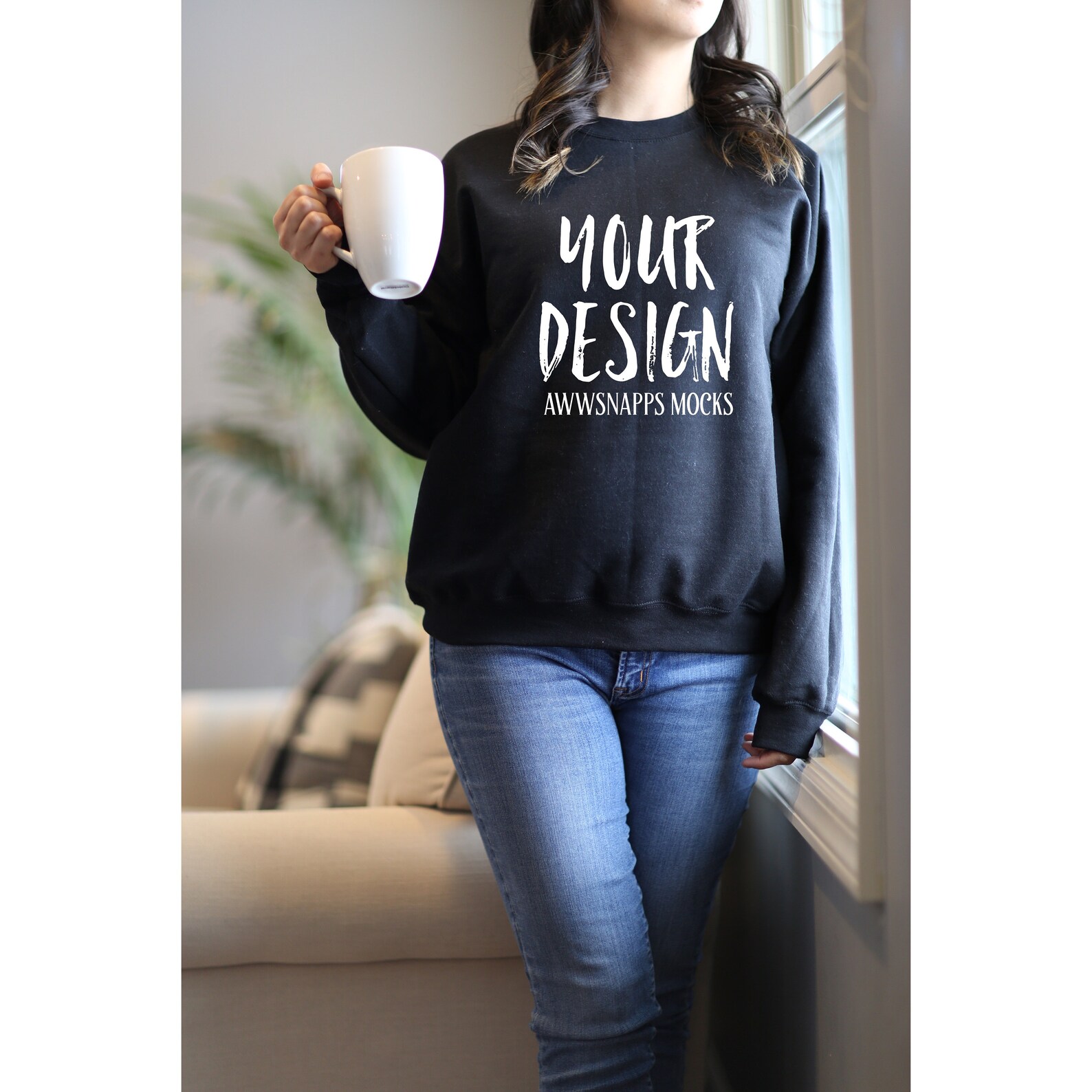 Download Black Gildan 18000 Mockup Bundle Gildan 18000 Model Mockup ...