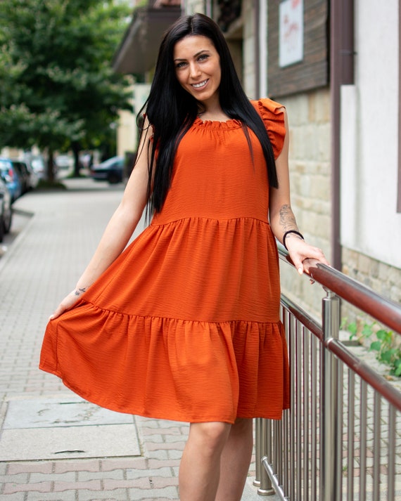 Summer Party Dress Boho Dress Casual Dress Summer Maxi Dress Orange Dress Dress With Ruffles Gift Wrap Etsy Canada