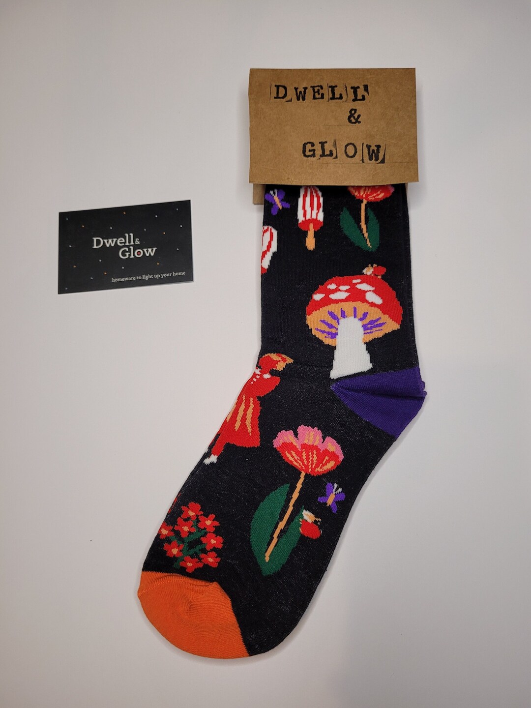 Mushroom Fun Fungi Socks in Black Etsy