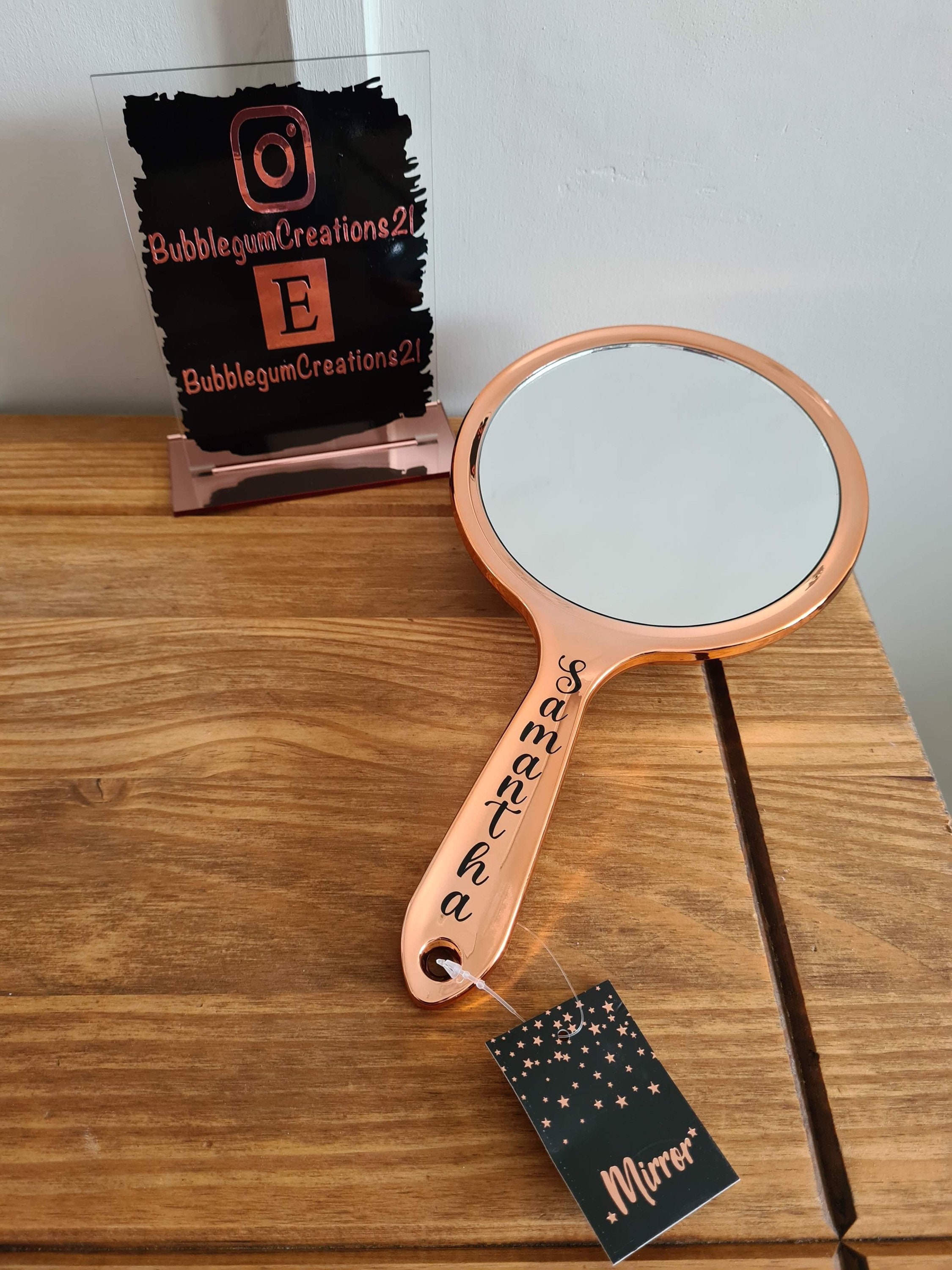 Personalised rose gold double sided hand held mirror beauty Etsy