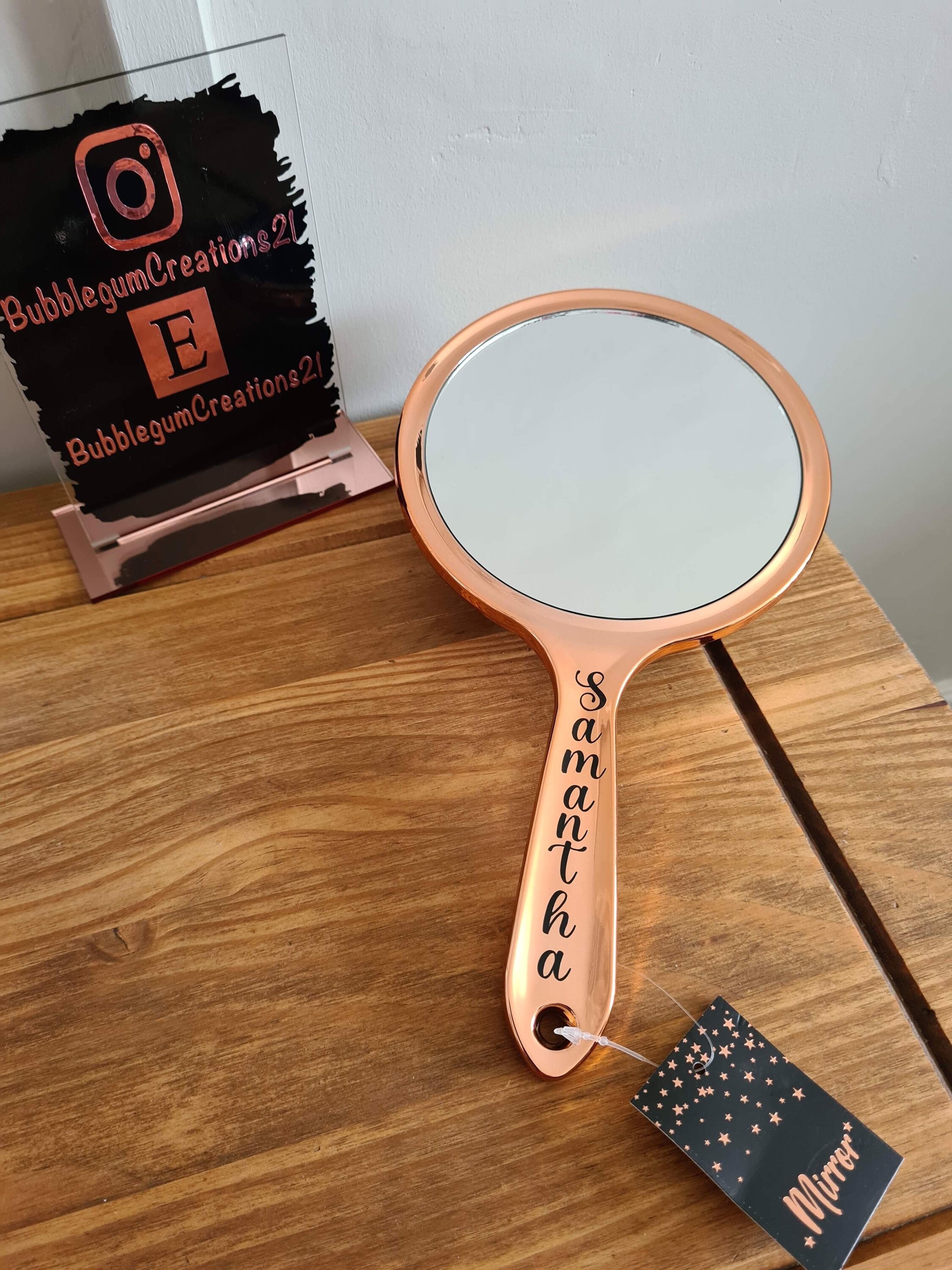 Personalised rose gold double sided hand held mirror beauty Etsy