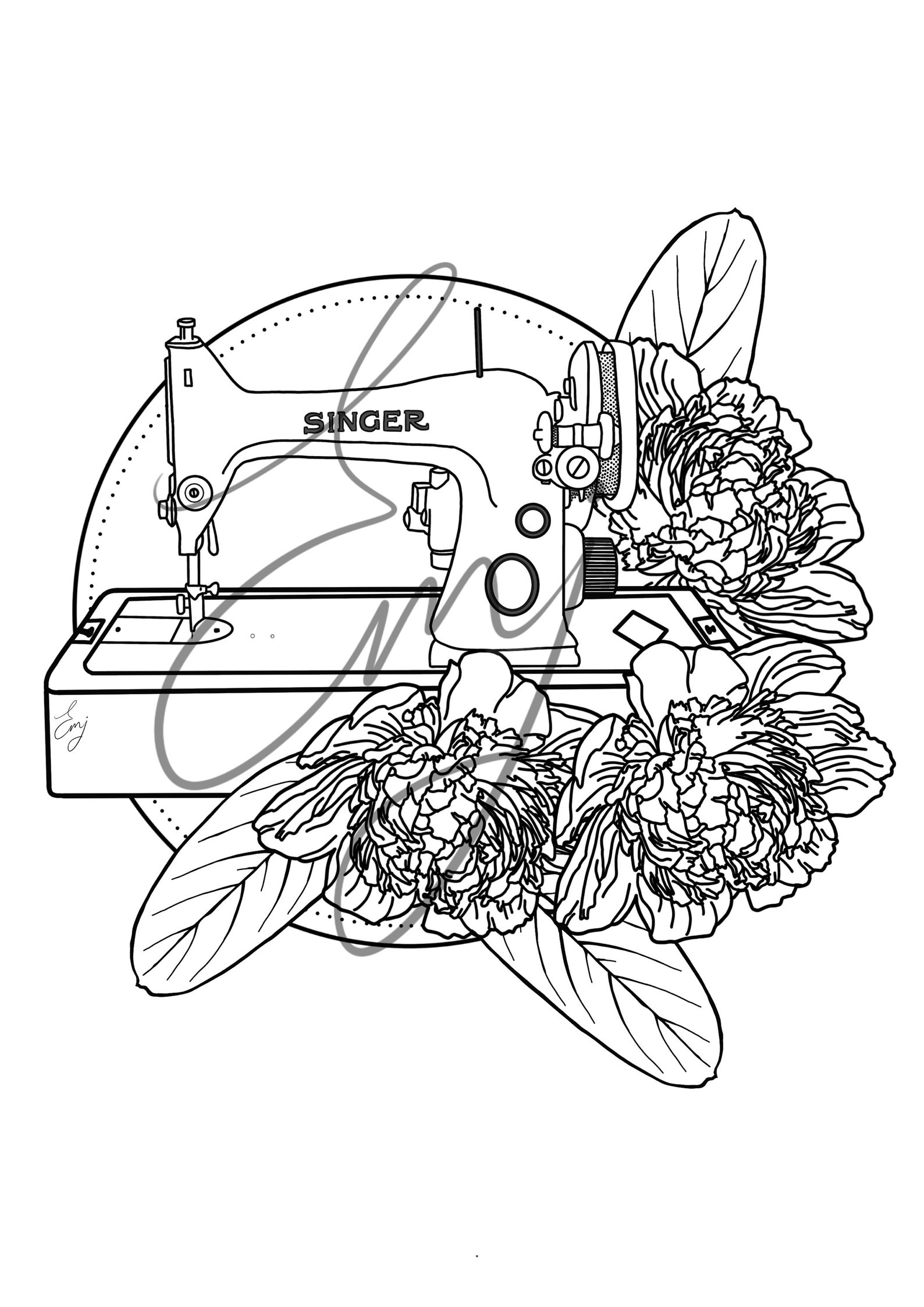 Singer Sewing Machine drawing | Etsy