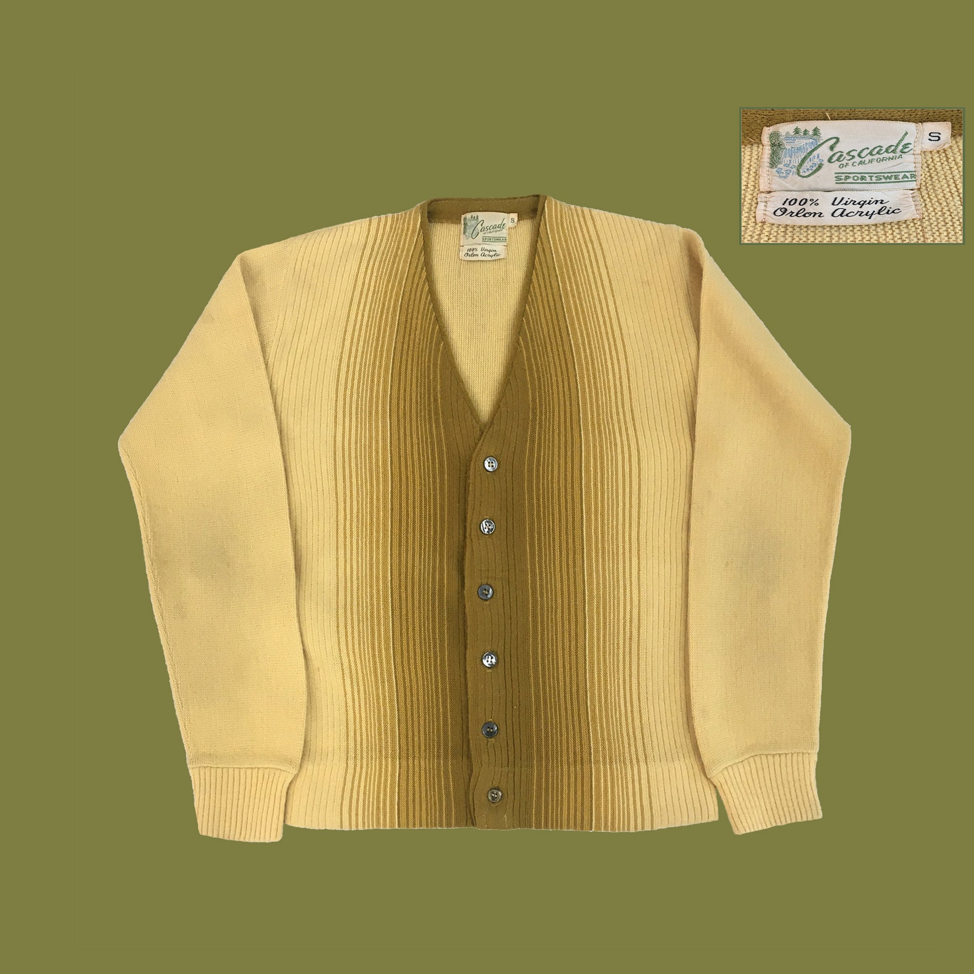 1960s Striped Cardigan Vintage Mid Century Retro Men\u2019s Black Yellow Blue Mod Button Sweater LLarge