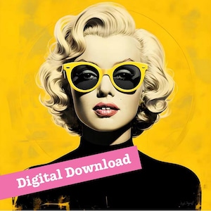 Digital Download - Marilyn Monroe Yellow Pop-Art, Printable Wall Art, Home Decor, Pop Culture, Large Format Digital Download, PNG JPG Files