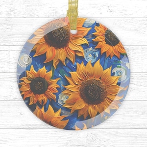 Sonnenblume Glas Ornament, wunderliche Blumen Weihnachtsbaum Dekoration, hängende Wohnkultur, Geschenk für Gartenliebhaber, Urlaub Ornament, Weihnachten