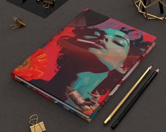 Hardcover Journal Matte - Retro Writing Notebook, Aesthetic Bullet Journal, Unique Travel Diary, Gift Under 50