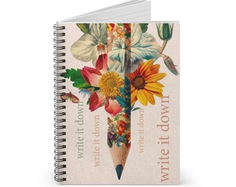 Write it down Journal - 118 Page Spiral Notebook - Ruled Line | Daily Check-In  | Therapy Journal | Gift for Her | Poetry  | Gratitude
