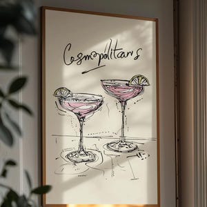 Plakat z rysunkiem linii Cosmopolitan, nowoczesna dekoracja ścienna, dekoracja wózka barowego, wydruki artystyczne koktajlowe, dekoracja ścienna kuchni