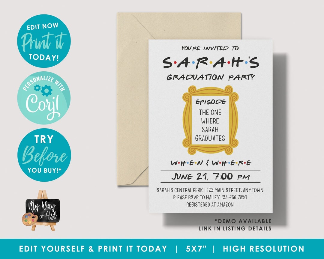 Friends Graduation Invitation Friends Theme Grad Party Etsy