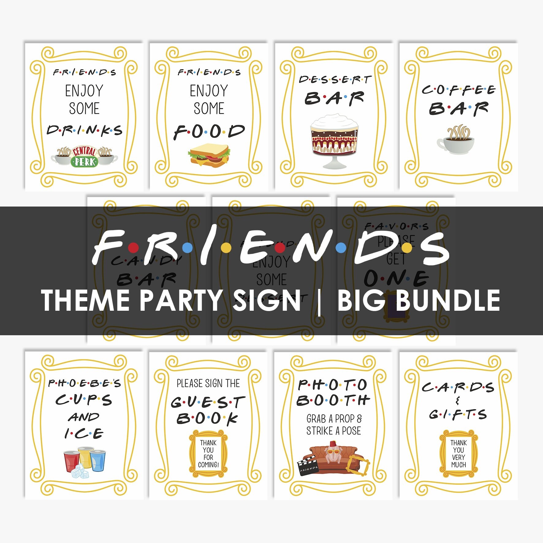 BUNDLE Friends Theme Party Sign Friends Tv Birthday Party Etsy