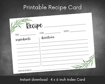 Customizable Recipe Card | Printable Instant Download .PDF |  4 x 6" Index Card | Minimalist Customizable