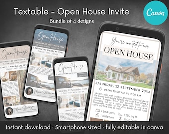 Textable Open House Invite Template Bundle | Home Selling | Customize & Edit in Canva | Real Estate Showing Marketing | Digital download