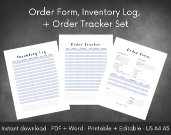 Order Form, Inventory Log, & Order Tracker | Instant Download | Word and .PDF Versions | Business Tracking Planner | US A4 A5