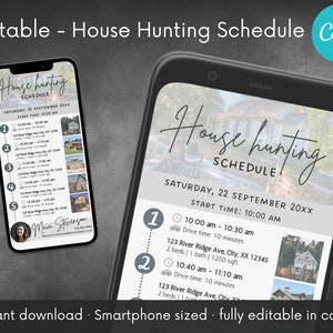 Textable House Hunting Schedule Template Home Buying Timeline Checklist Customize & Edit in Canva Real Estate Digital download image 1