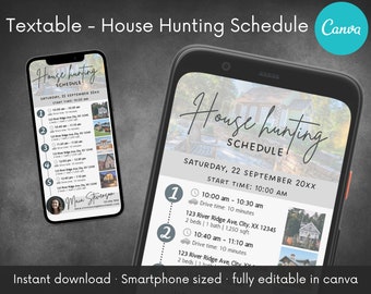 Textable House Hunting Schedule Template | Home Buying | Timeline Checklist | Customize & Edit in Canva | Real Estate Digital download