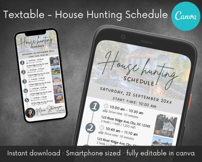 Textable House Hunting Schedule Template Home Buying Timeline Checklist Customize & Edit in Canva Real Estate Digital download image 1