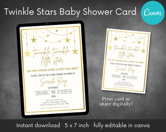 Twinkle Twinkle Little Star Gold Baby Shower Invite| Fully editable Canva Template | Mom-to-be | It's a baby girl boy | Instant Download