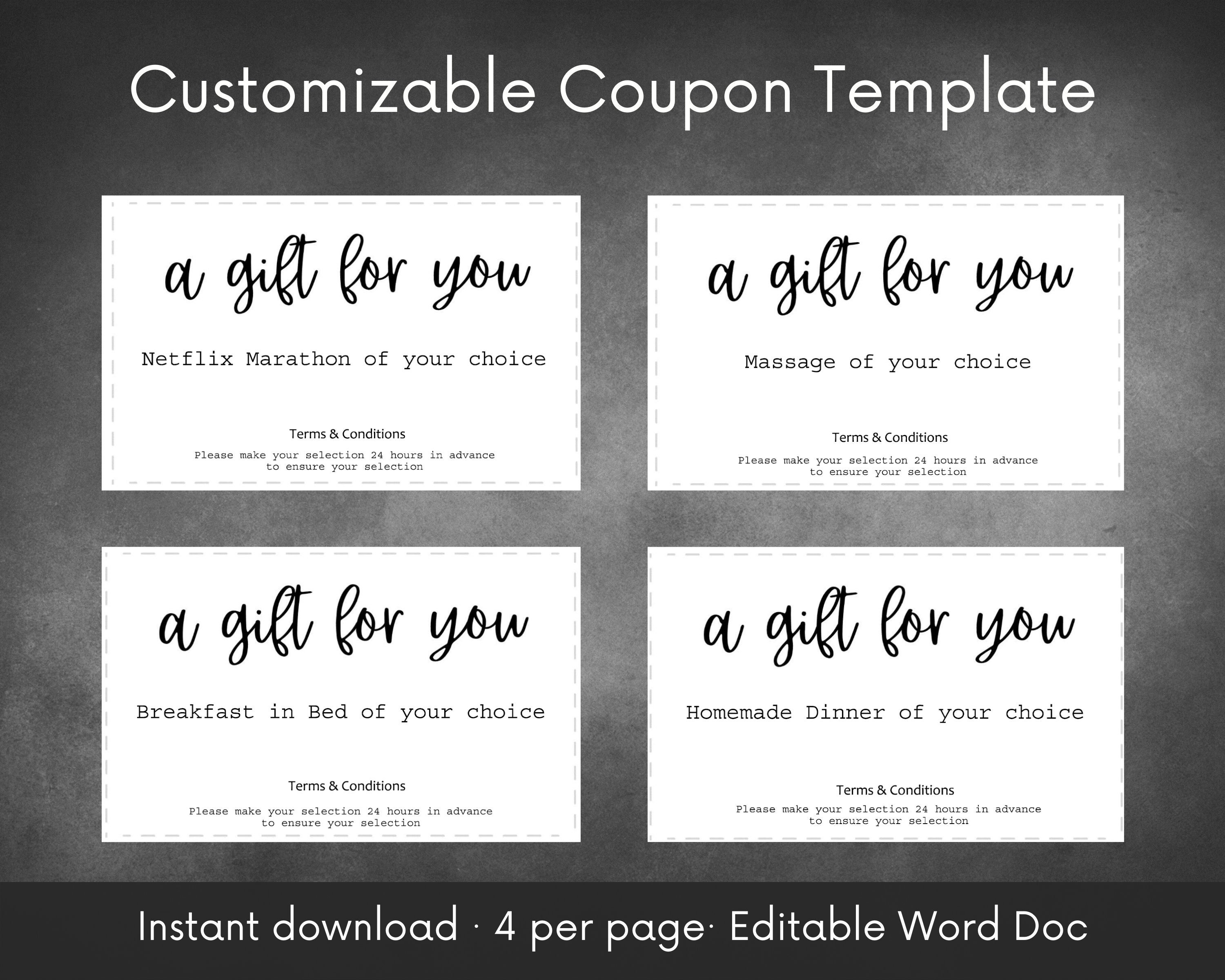 Customizable Coupon Template  Personalize Set of Coupons for a gift   Instant Download Editable Word  Mother