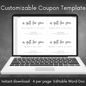 Customizable Coupon Template Personalize Set of Coupons for a gift Instant Download Editable Word Mother's Day, Father's Day, Birthday image 2