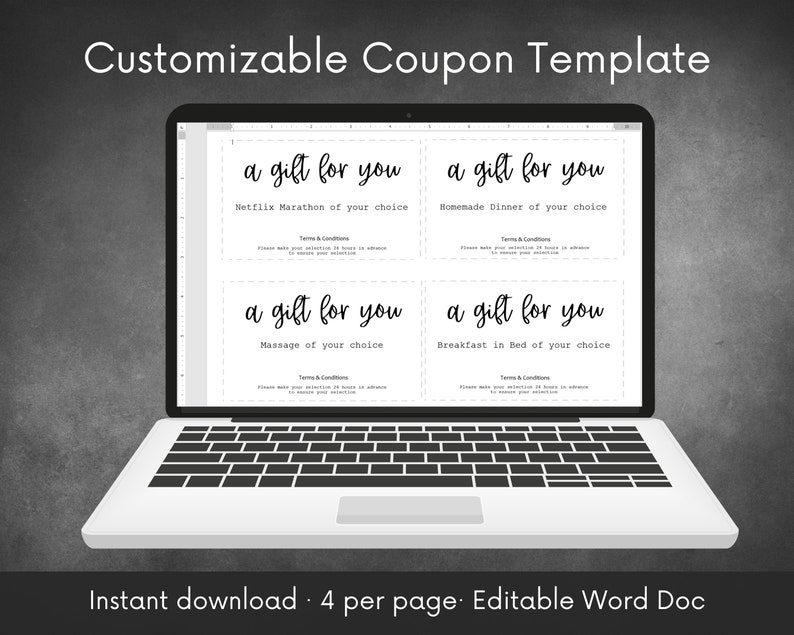 Customizable Coupon Template Personalize Set of Coupons for a gift Instant Download Editable Word Mother's Day, Father's Day, Birthday image 2