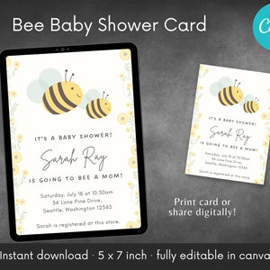 Customizable Baby Shower Invitation | Fully editable Canva Template | Bee themed | Mom-to-be | It&#39;s a baby girl boy | Instant Download