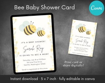 Customizable Baby Shower Invitation | Fully editable Canva Template | Bee themed | Mom-to-be | It's a baby girl boy | Instant Download